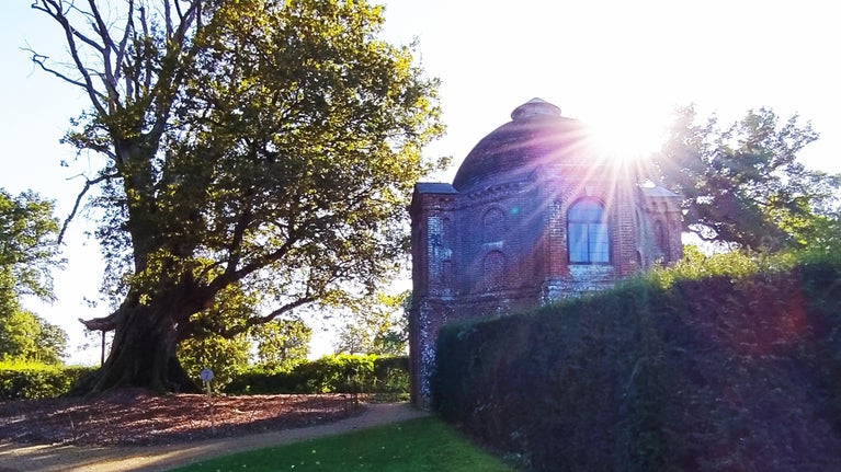 The Summerhouse and Hundred Guinea Oak in the gardens at The Vyne, Hampshire